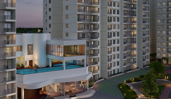 Contemporary facade of a Godrej luxury apartment complex in Bangalore